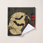 Halloween Black Red Haunted House Bat Full Moon Bad Handdoek (Wasdoekje)