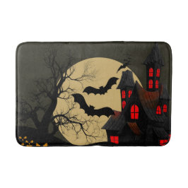 Halloween Black Red Haunted House Bat Full Moon Badmat