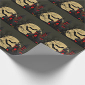 Halloween Black Red Haunted House Bat Full Moon Cadeaupapier (Hoek)