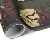Halloween Black Red Haunted House Bat Full Moon Cadeaupapier (Rol Hoek)
