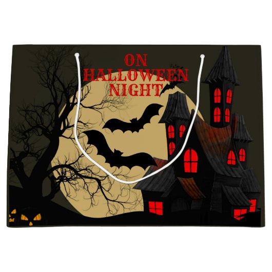 Halloween Black Red Haunted House Bat Full Moon Groot Cadeauzakje (Voorkant)