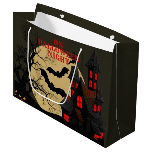 Halloween Black Red Haunted House Bat Full Moon Groot Cadeauzakje (Voorkant Gekanteld)