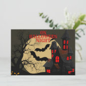 Halloween Black Red Haunted House Bat Full Moon Kaart (Staand voorkant)