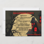 Halloween Black Red Haunted House Bat Full Moon Kaart (Achterkant)