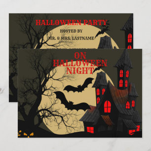 Halloween Black Red Haunted House Bat Full Moon Kaart