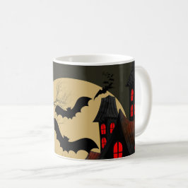 Halloween Black Red Haunted House Bat Full Moon Koffiemok