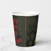 Halloween Black Red Haunted House Bat Full Moon Papieren Bekers (Rechts)