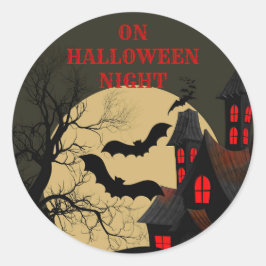 Halloween Black Red Haunted House Bat Full Moon Ronde Sticker