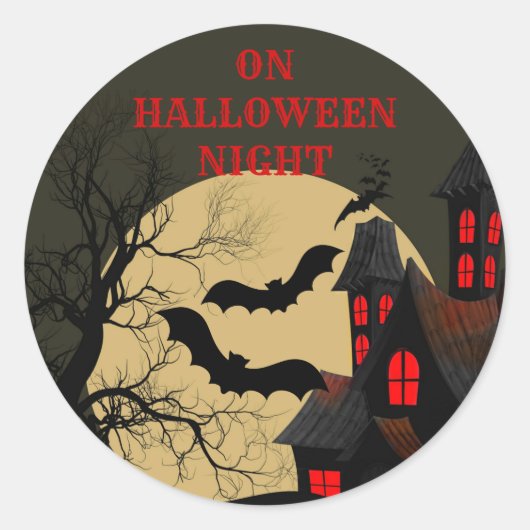Halloween Black Red Haunted House Bat Full Moon Ronde Sticker (Voorkant)