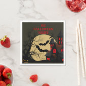 Halloween Black Red Haunted House Bat Full Moon Servet (Insitu)