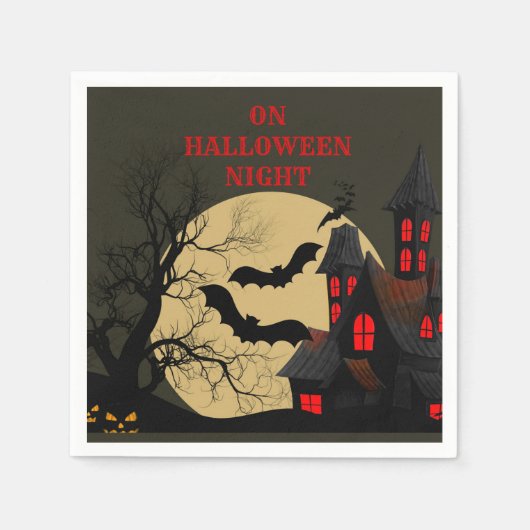 Halloween Black Red Haunted House Bat Full Moon Servet (Voorkant)