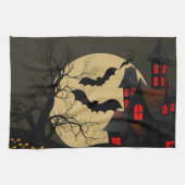 Halloween Black Red Haunted House Bat Full Moon Theedoek (Horizontaal)