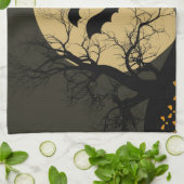 Halloween Black Red Haunted House Bat Full Moon Theedoek (Gevouwen)