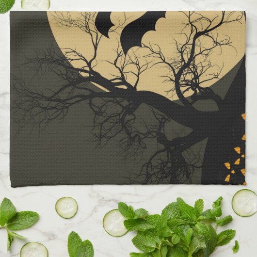 Halloween Black Red Haunted House Bat Full Moon Theedoek (Gevouwen)