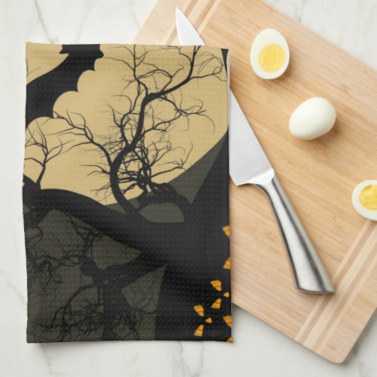 Halloween Black Red Haunted House Bat Full Moon Theedoek (Quarter Fold)