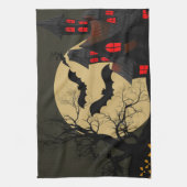Halloween Black Red Haunted House Bat Full Moon Theedoek (Verticaal)