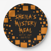 Halloween Black Sinaasappel Squares Name Spooky Fo Papieren Bordje (Voorkant)