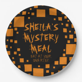 Halloween Black Sinaasappel Squares Name Spooky Fo Papieren Bordje