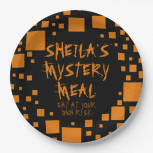 Halloween Black Sinaasappel Squares Name Spooky Fo Papieren Bordje