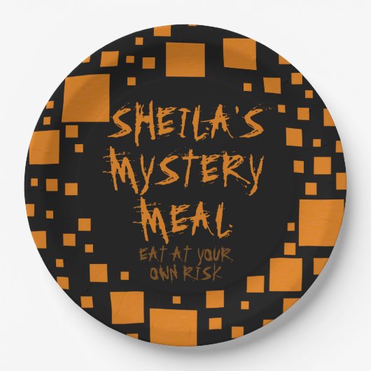 Halloween Black Sinaasappel Squares Name Spooky Fo Papieren Bordje (Voorkant)