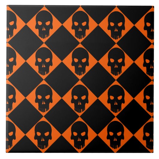 Halloween Black Skull Ceramic Tegel Tegeltje (Voorkant)