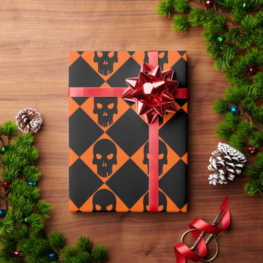 Halloween Black Skull Wrapping Paper Cadeaupapier (Feestdagen Geschenken)