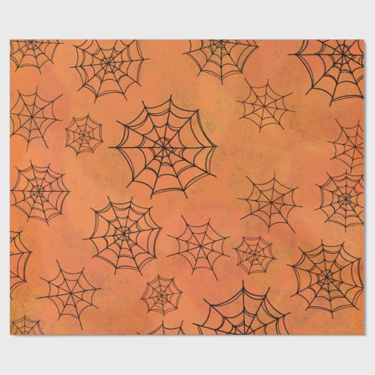 Halloween Black Spider Webs Oranje wrapppapier Cadeaupapier (Vlak)