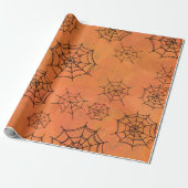Halloween Black Spider Webs Oranje wrapppapier Cadeaupapier (Uitgerold)