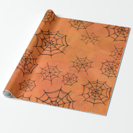Halloween Black Spider Webs Oranje wrapppapier Cadeaupapier