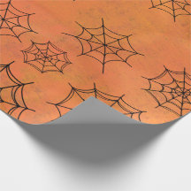 Halloween Black Spider Webs Oranje wrapppapier