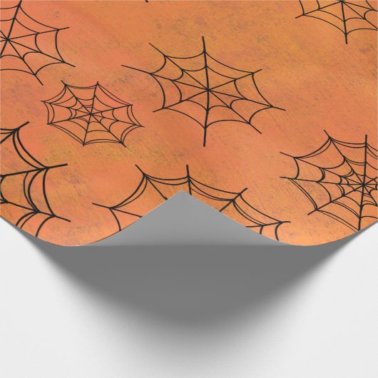Halloween Black Spider Webs Oranje wrapppapier Cadeaupapier (Hoek)