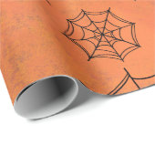 Halloween Black Spider Webs Oranje wrapppapier Cadeaupapier (Rol Hoek)