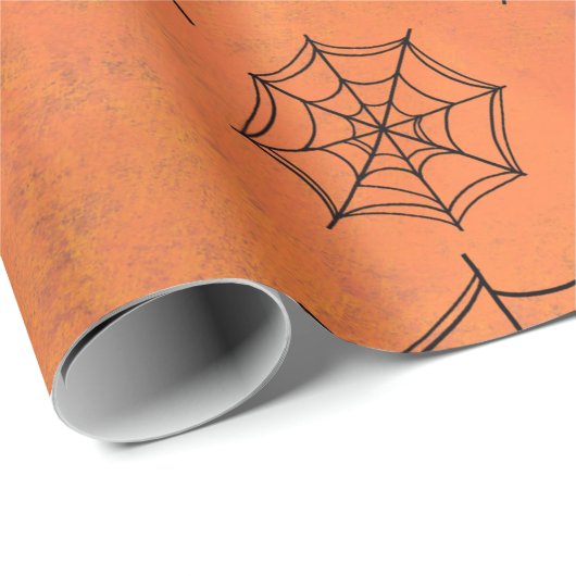 Halloween Black Spider Webs Oranje wrapppapier Cadeaupapier (Rol Hoek)