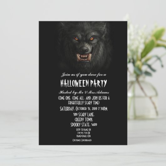 Halloween Black Spooky Weerwolf Gothic Party Kaart (Staand voorkant)
