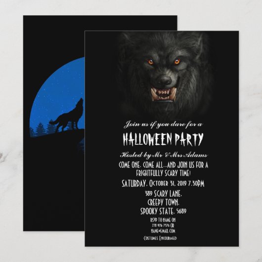 Halloween Black Spooky Weerwolf Gothic Party Kaart (Voorkant / Achterkant)