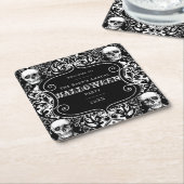 Halloween Black White Damask Skull Gothic Custom Kartonnen Onderzetters (Schuin)