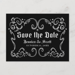 Halloween Black White Gothic Scroll Bewaar de datu Aankondigingskaart