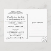 Halloween Black White Gothic Scroll Bewaar de datu Aankondigingskaart (Achterkant)