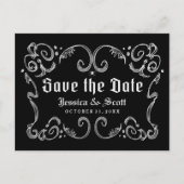 Halloween Black White Gothic Scroll Bewaar de datu Aankondigingskaart (Voorkant)