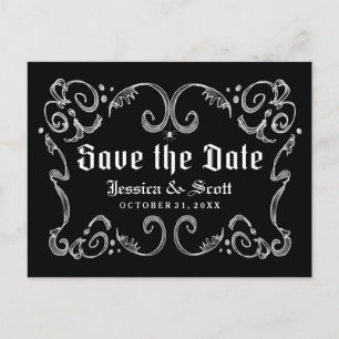 Halloween Black White gothic Scroll Save the Date Aankondigingskaart