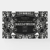 Halloween Black White Gothic Skull Damask Spandoek (Horizontaal)