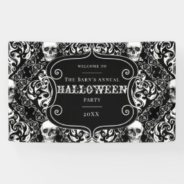Halloween Black White Gothic Skull Damask Spandoek