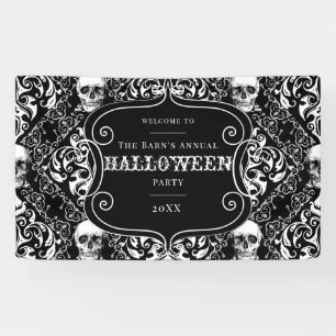 Halloween Black White  Gothic Skull Damask Spandoek