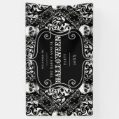 Halloween Black White Gothic Skull Damask Spandoek (Verticaal)