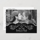 Halloween Black White Scroll Foto Sla de datum op Aankondigingskaart (Voorkant / Achterkant)