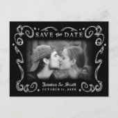 Halloween Black White Scroll Foto Sla de datum op Aankondigingskaart (Voorkant)