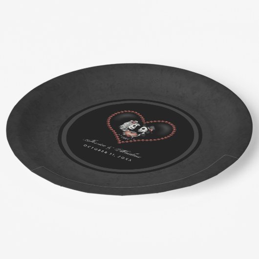 Halloween Black & White Skeletons Matching Wedding Papieren Bordje (Gekanteld)