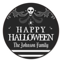 Halloween Black White Skull Label Happy Halloween