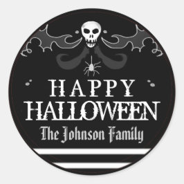 Halloween Black White Skull Label Happy Halloween