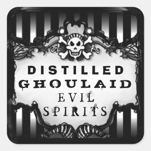 Halloween Black & White Striped Square Drink Label (Voorkant)